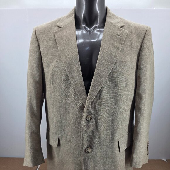 Jos A Bank Blazer Mens 44R Beige Linen Wool Sport Coat Lined 2 Button - Picture 1 of 10